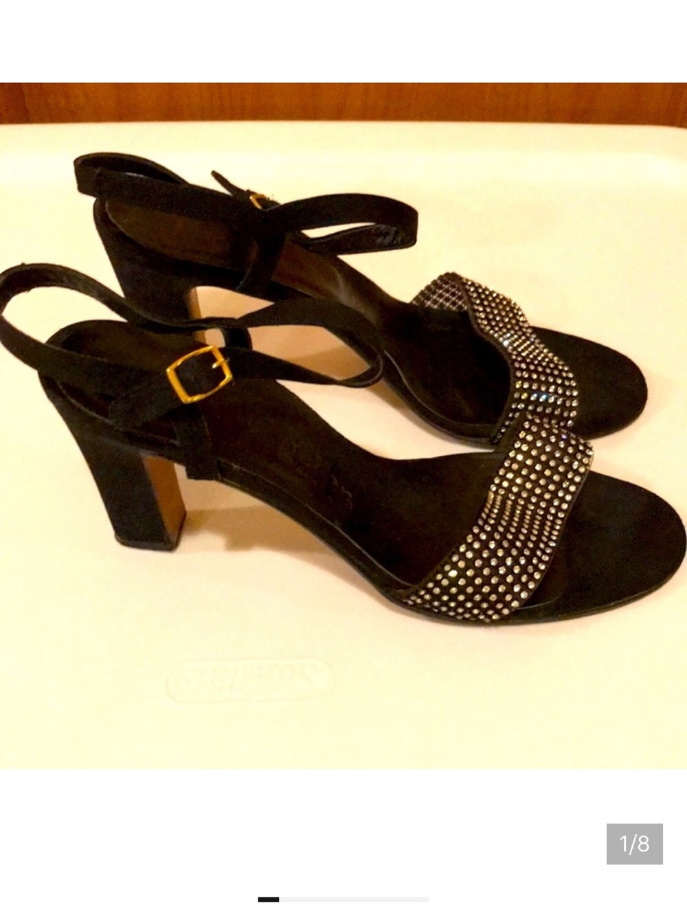 Vintage 1970s Andrew Geller Italy 7.5 rhinestone strap 3.5” heels shoes VGUC